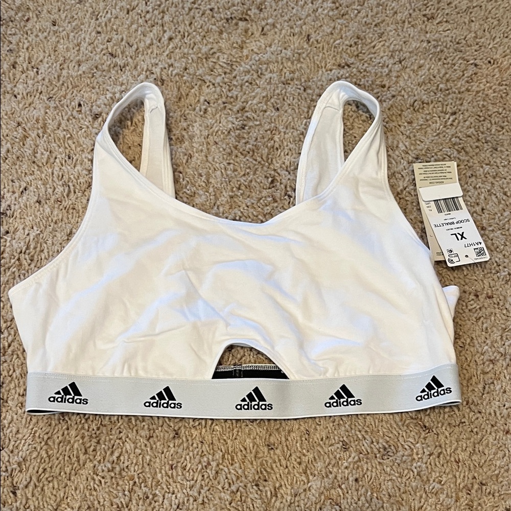 Adidas Women's White Sports Bra with Logo Band